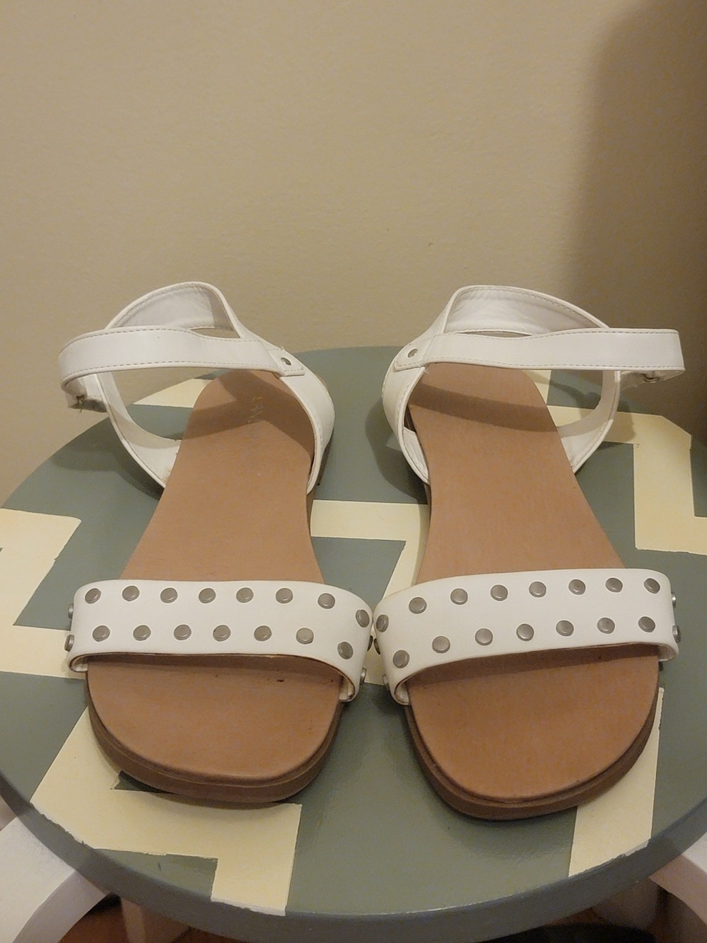 White Studded Ankle-Strap Women's Sandals-8W